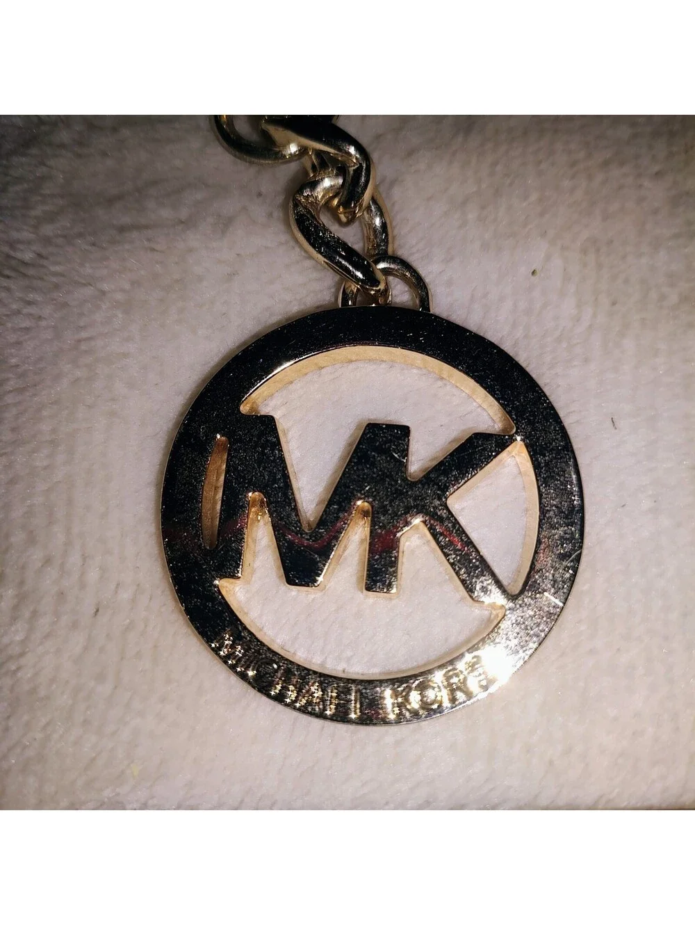 Michael Kors Gold MK Logo Charm Tan Leather Tassle 4 Handbag Purse Fob Hang Tag